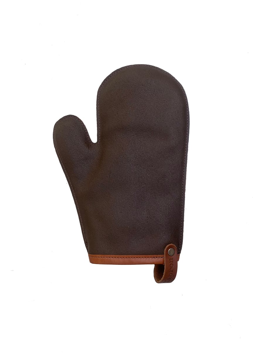 Handgefertigter Ofenhandschuh Kansas aus Büffelleder - mit Daumen - braun