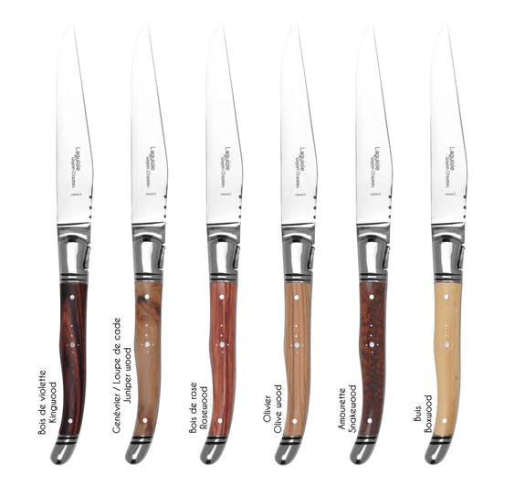 Set mit 6 Stück "Le Thiers Avantage" Steakmessern von Goyoun Chazeau - Griffe aus Edelhölzern