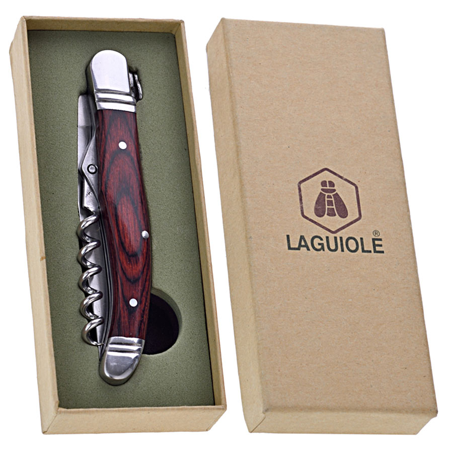 Laguiole klappbares Taschenmesser mit Korkenzieher "Pakkaholz"