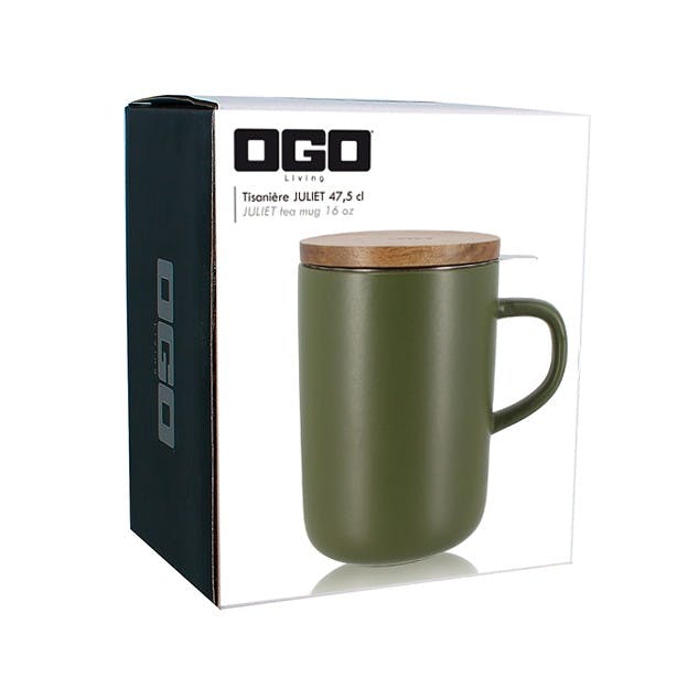 Kaffee-, Tee-, Schokoladentasse Juliet mit Teesieb aus Edelstahl - grün