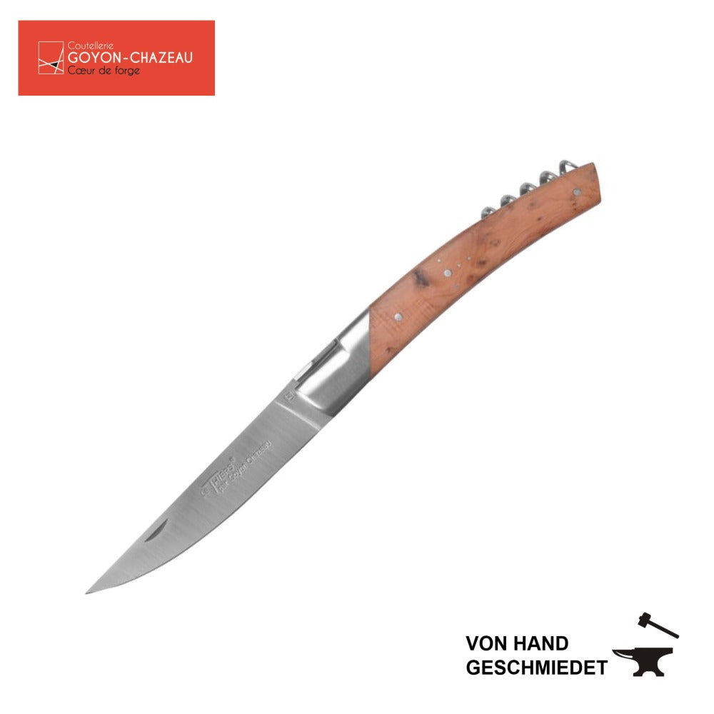 Taschenmesser klappbar 12cm mit Korkenzieher - handgeschmiedet - Le Thiers Pirou von Goyon-Chazeau - Griff aus Wacholderholz