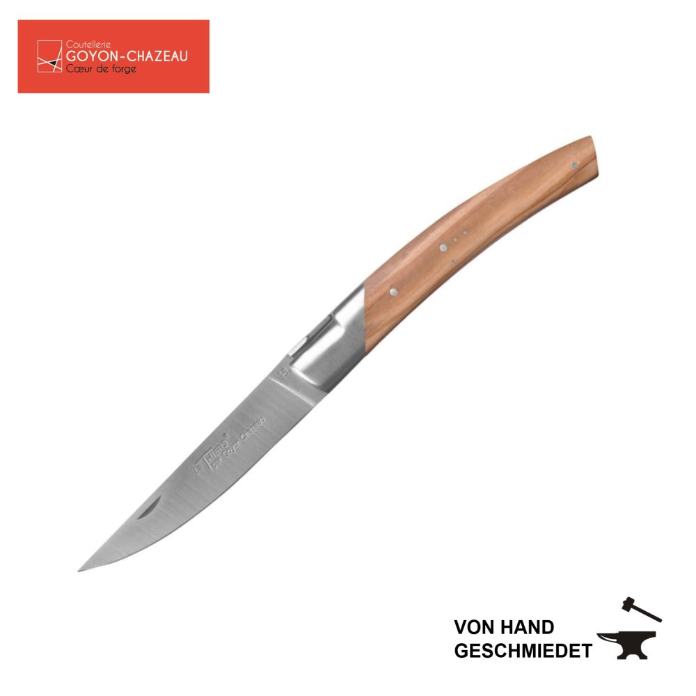 Taschenmesser klappbar 12cm - handgeschmiedet - Le Thiers Pirou von Goyon-Chazeau - Griff aus Olivenholz