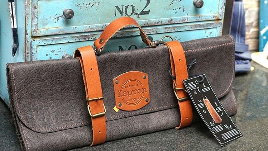 Handgefertigte Messertasche - Rolltasche Utah aus echtem Büffelleder -5 Fächer - braun