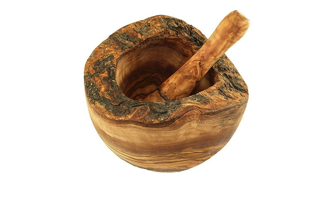 Mörser aus Olivenholz mit rustikalem Rand (Durchmesser ca. 14cm)