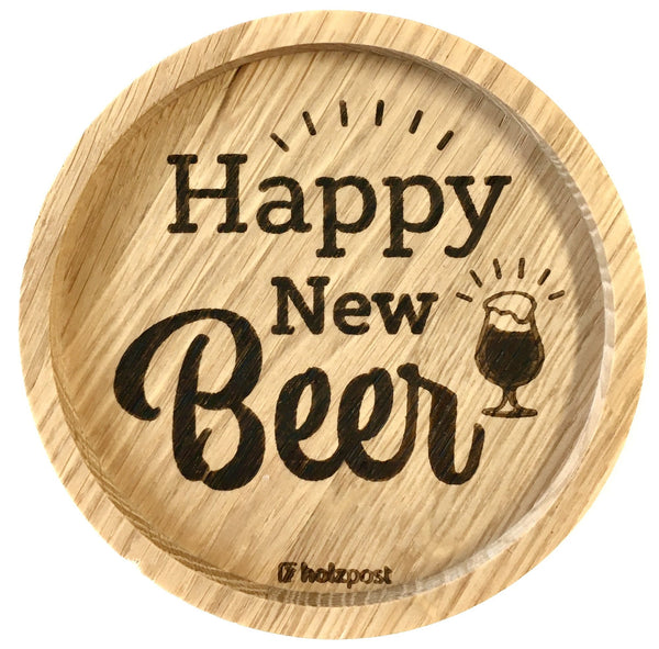 Untersetzer Motiv "Happy New Beer" aus geöltem Eichenholz von Holzpost