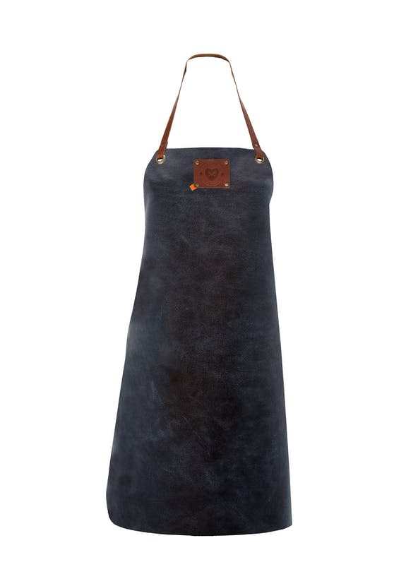 Handgefertigter Lederschürze - BBQ-Schürze - Modell Ladies - blau