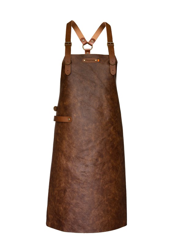 Handgefertigter Lederschürze - BBQ-Schürze - Modell Atlanta mit Schulterband - brandy