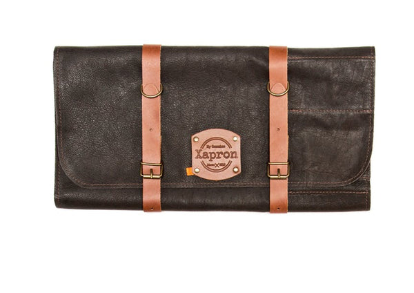 Handgefertigte Messertasche - Rolltasche Utah aus echtem Büffelleder -5 Fächer - braun