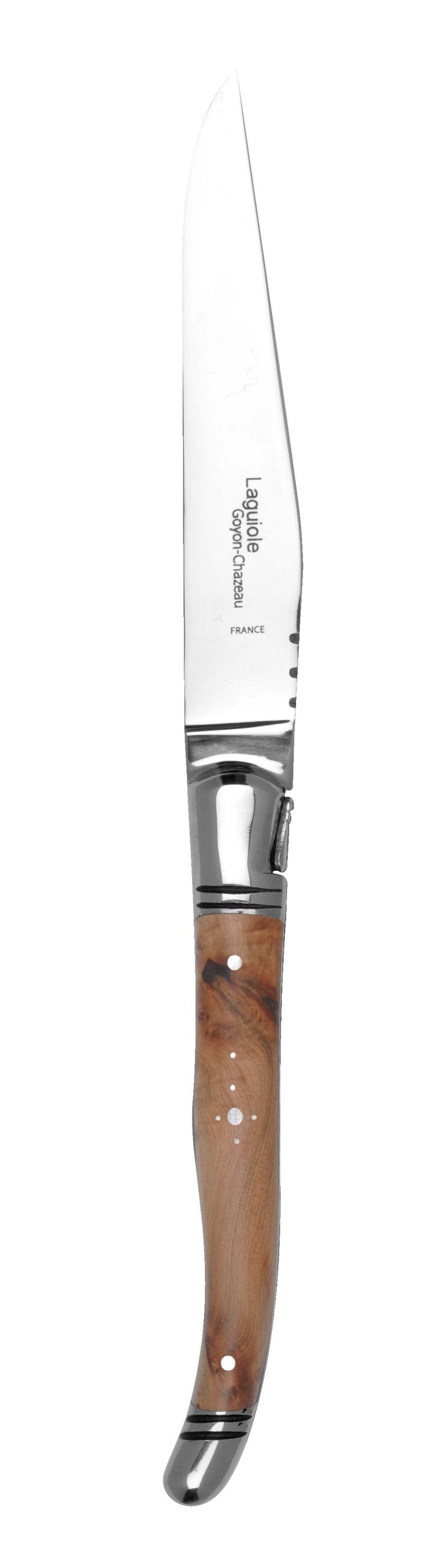 Set mit 6 Stück "Laguiole Prestige" Steakmessern von Goyoun Chazeau - Griffe aus Wacholderwurzel