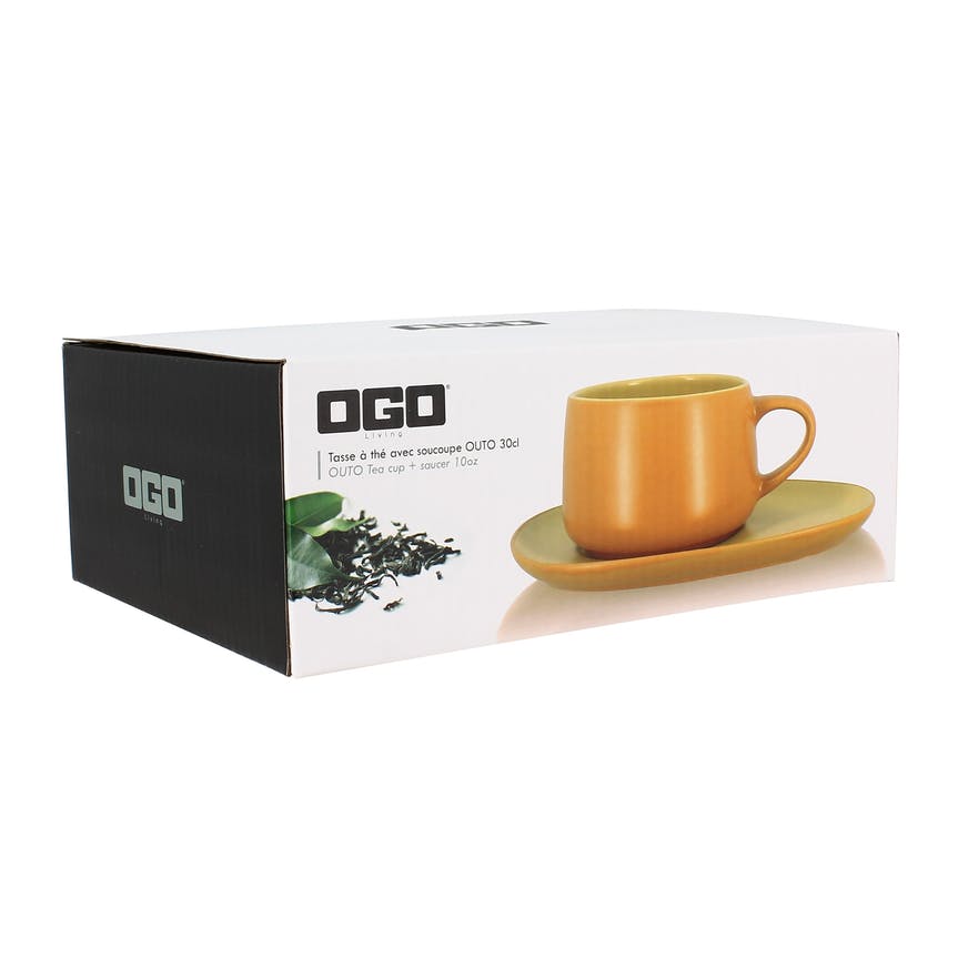 Set mit Tasse und Untertasse aus Steingut - gelb - von OGO