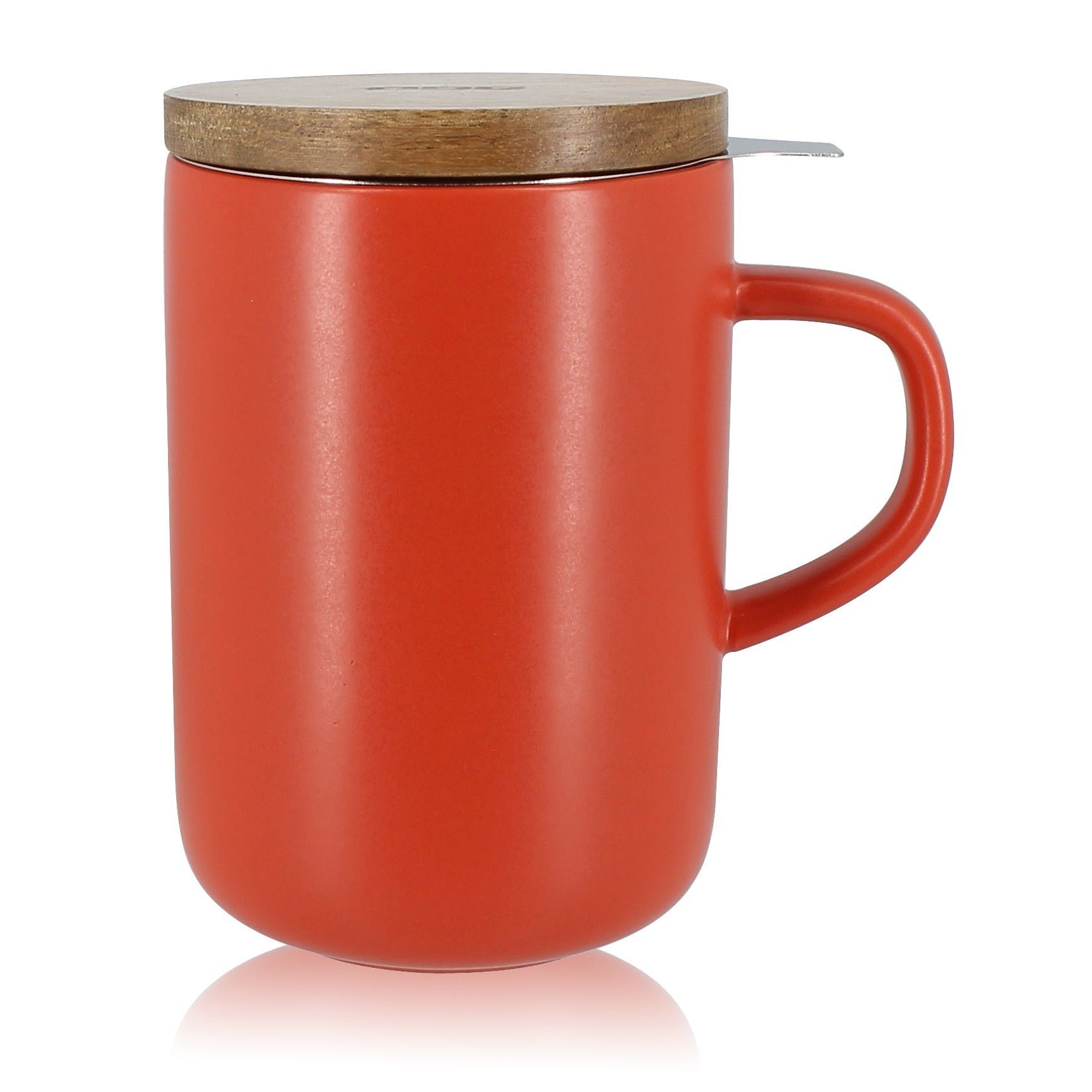 Kaffee-, Tee-, Schokoladentasse Juliet mit Teesieb aus Edelstahl - rot