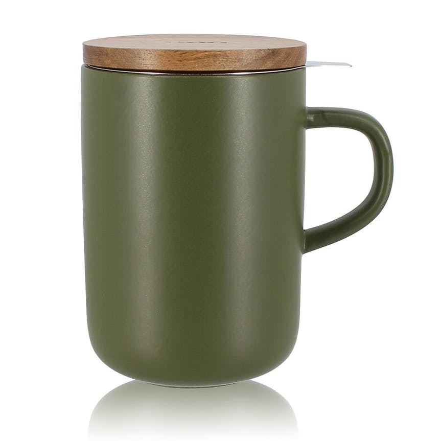 Kaffee-, Tee-, Schokoladentasse Juliet mit Teesieb aus Edelstahl - grün