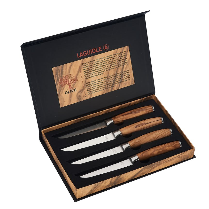 Laguiole 4er Steakmesser-Set "Olivenholz"