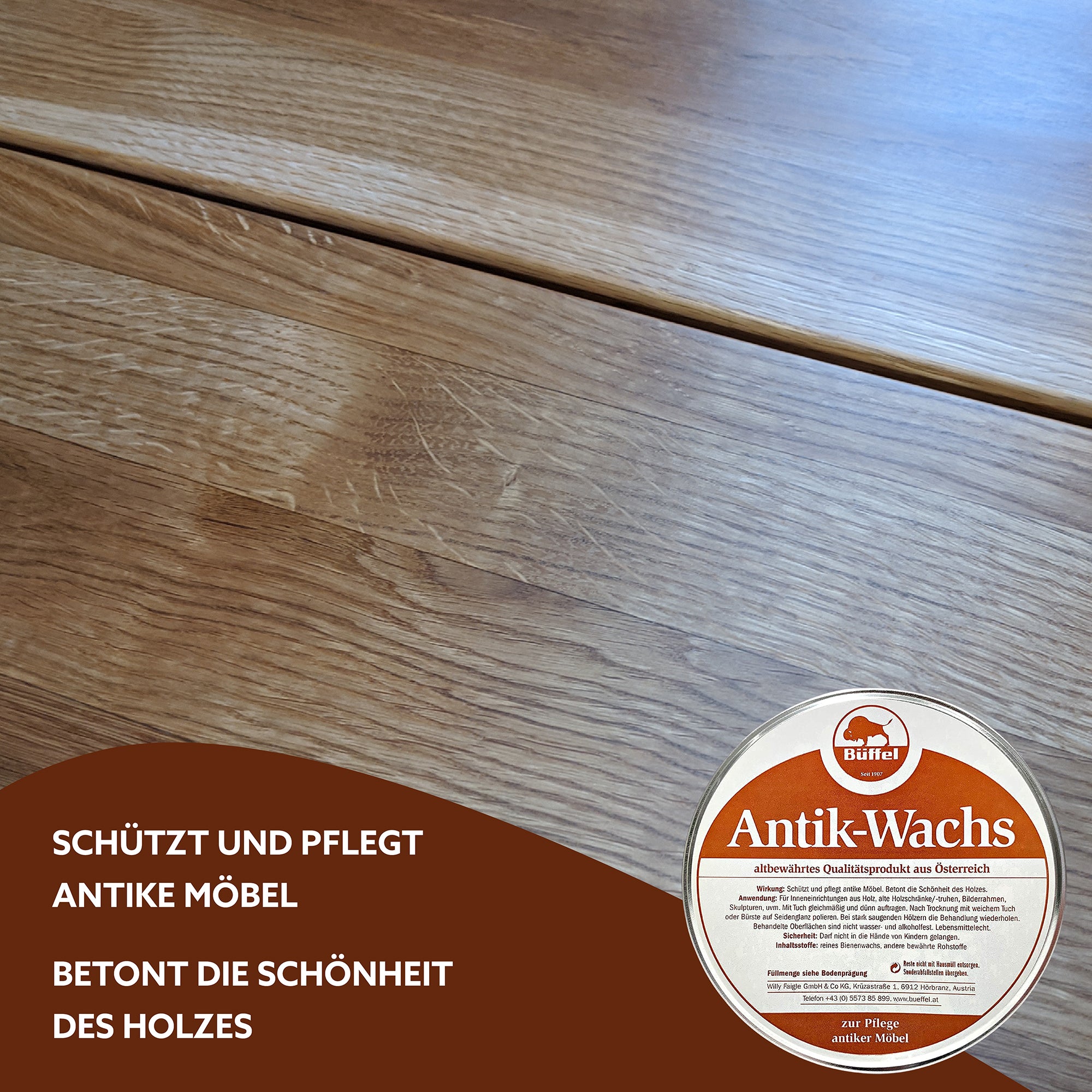 Büffel-Antik-Wachs  - Reines Bienen- und Caranubawachs - für Hölzer im Innenbereich