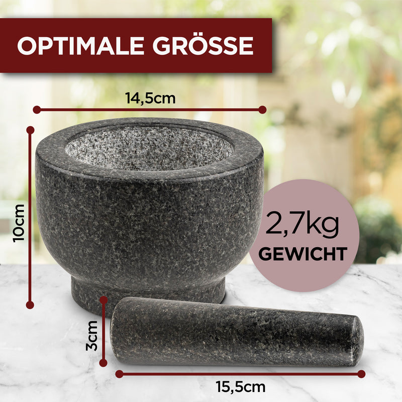 Mörser mit Stößel aus Granit  – Ideal für Kräuter und Gewürze