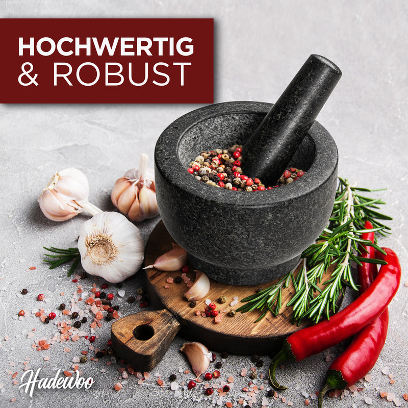 Mörser mit Stößel aus Granit  – Ideal für Kräuter und Gewürze