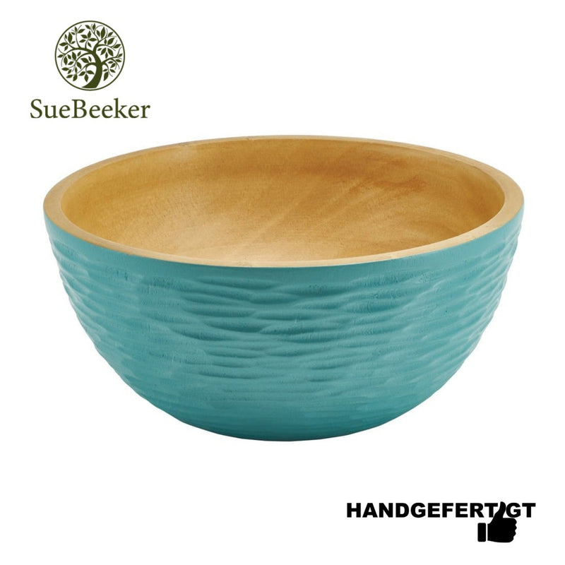 "Carved hellblau M" ökologisch nachhaltige und handgefertigte Holzschale - Obstschale - Salatschale von SueBeeker